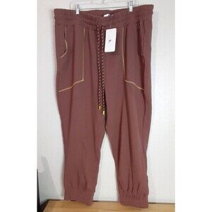 NWT Fabletics Women's Size 4XL Oliver Sweatpants Joggers Brown Contrast Stitch